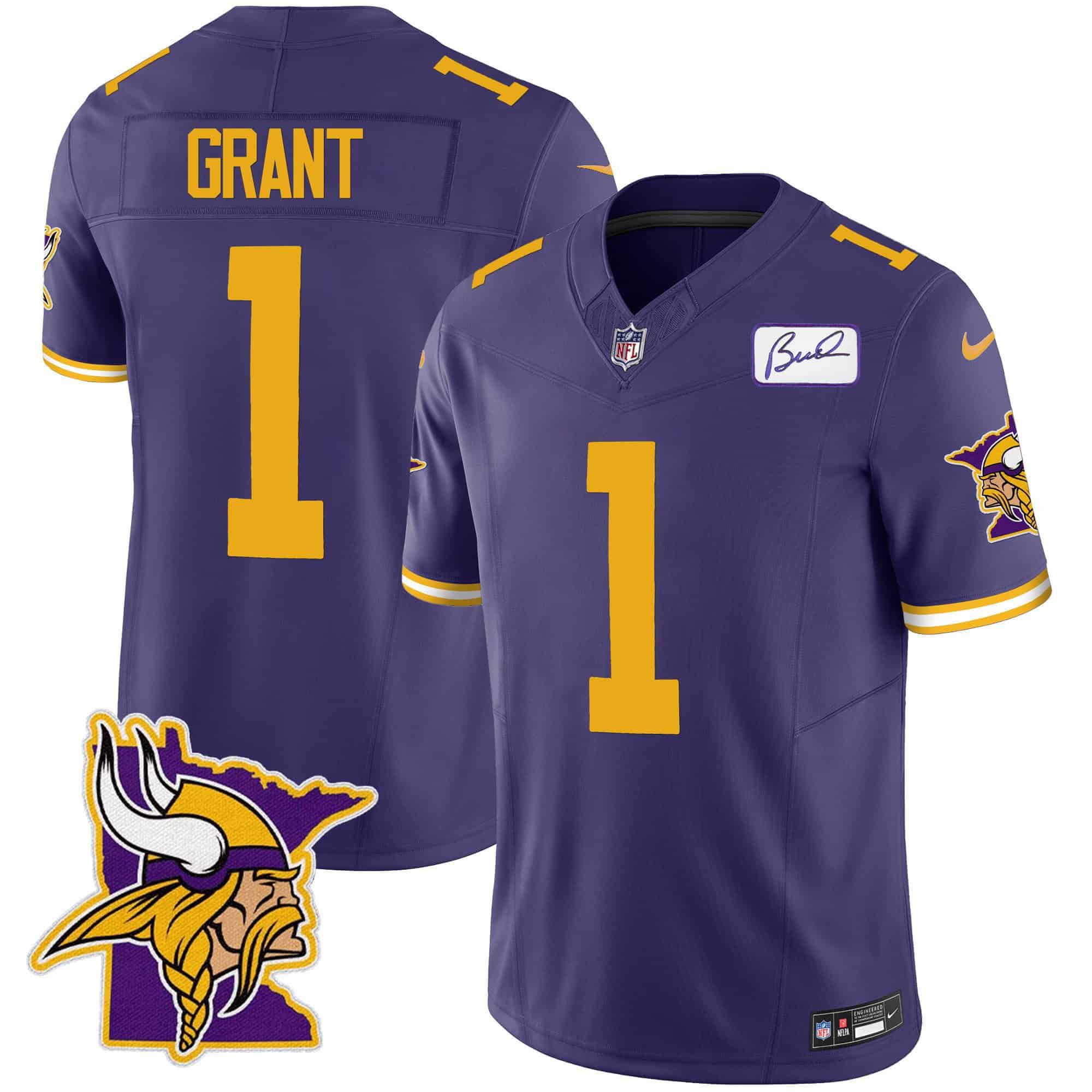 Men Minnesota Vikings #1 Grant Purple 2024 Nike Patch Classic Limited NFL Jersey style 2->indianapolis colts->NFL Jersey